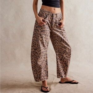 Free People Leopard Barrel Jeans